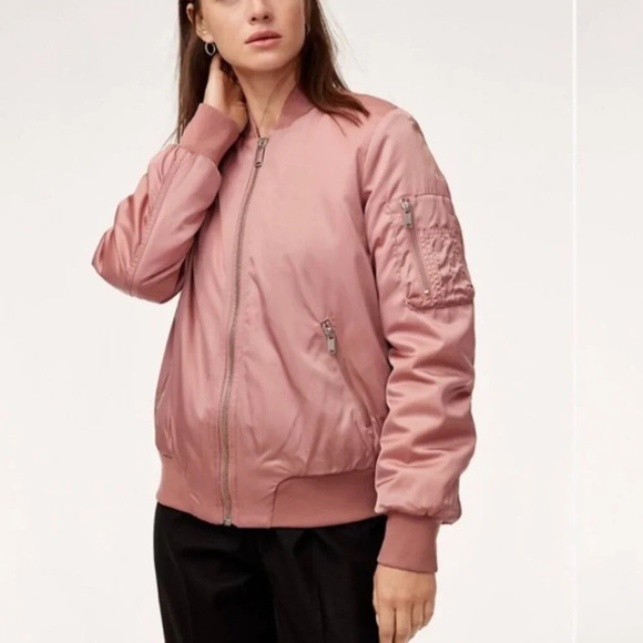 Aritzia  The Group By Babaton Gilman Classic Bomber Jacket Coat Pink Sz Small - Picture 1 of 9